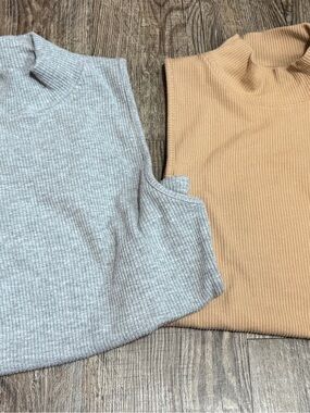 Aerie Ribbed Mock Neck Tank Tops - Heather Gray & Camel
